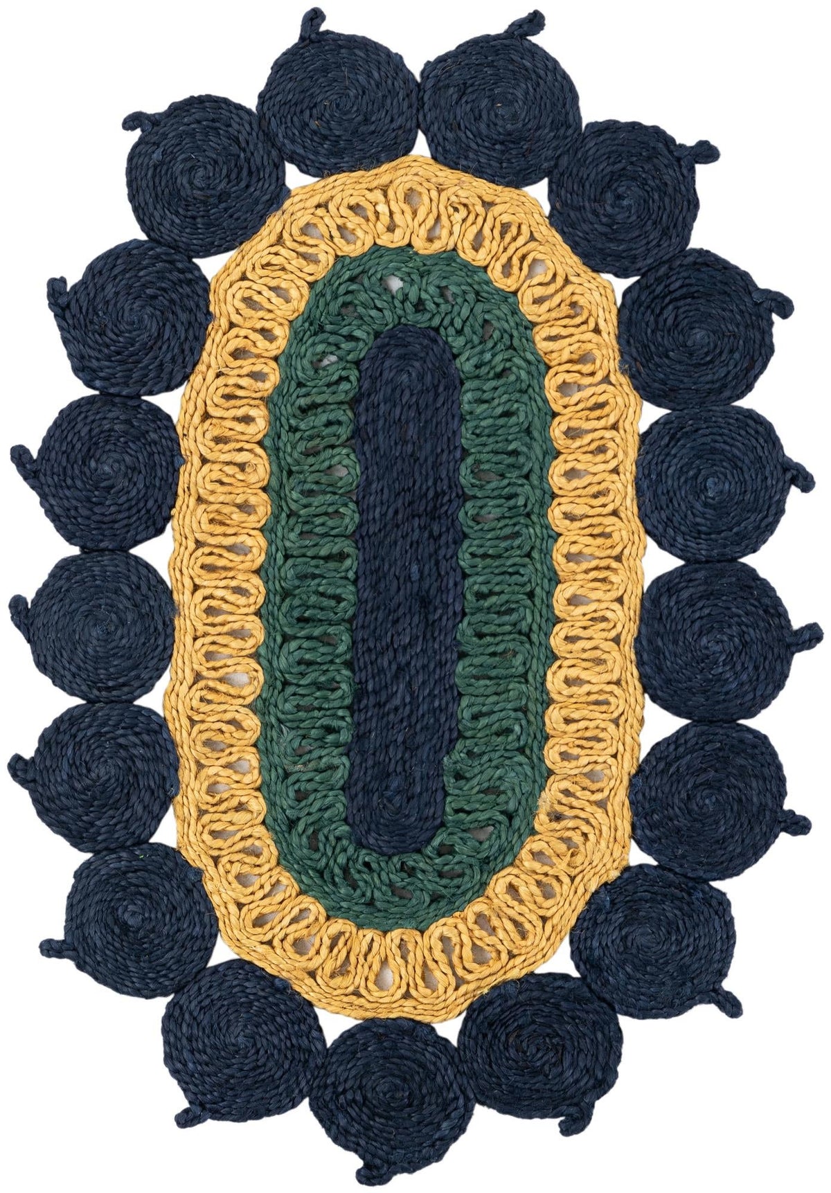 Woven Seaside Jute Collection Area Rug - Coastalhaven (Navy Blue Yellow Green) Oval Navy Blue Yellow Green  lifestyle 2