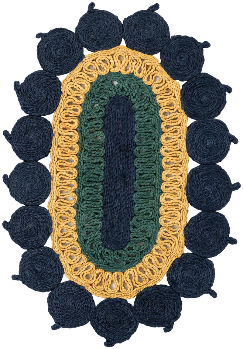 Woven Seaside Jute Collection Area Rug - Coastalhaven (Navy Blue Yellow Green) Oval Navy Blue Yellow Green  lifestyle 2