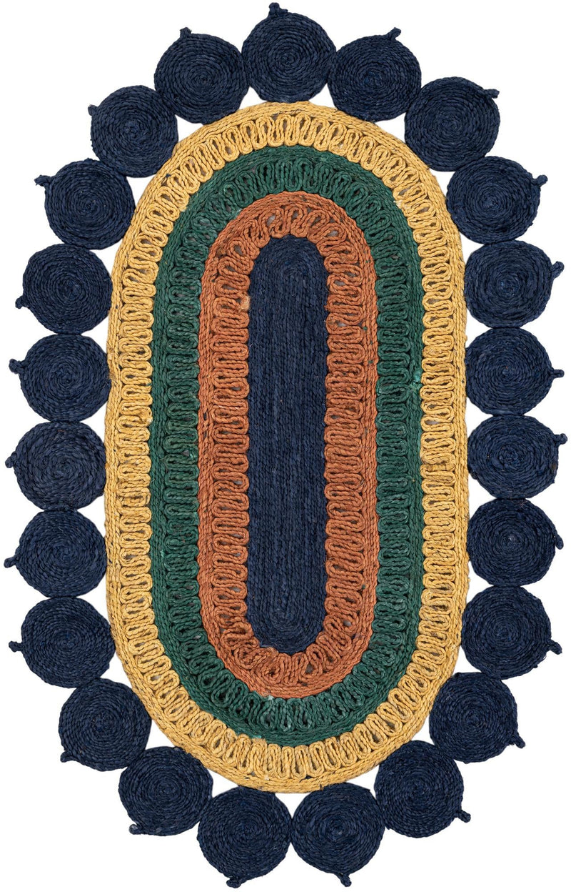 Woven Seaside Jute Collection Area Rug - Coastalhaven (Navy Blue Yellow Green) Oval Navy Blue Yellow Green  lifestyle 4