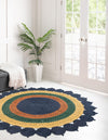 Woven Seaside Jute Collection Area Rug - Coastalhaven (Navy Blue Yellow Green) Round Navy Blue Yellow Green  lifestyle 5