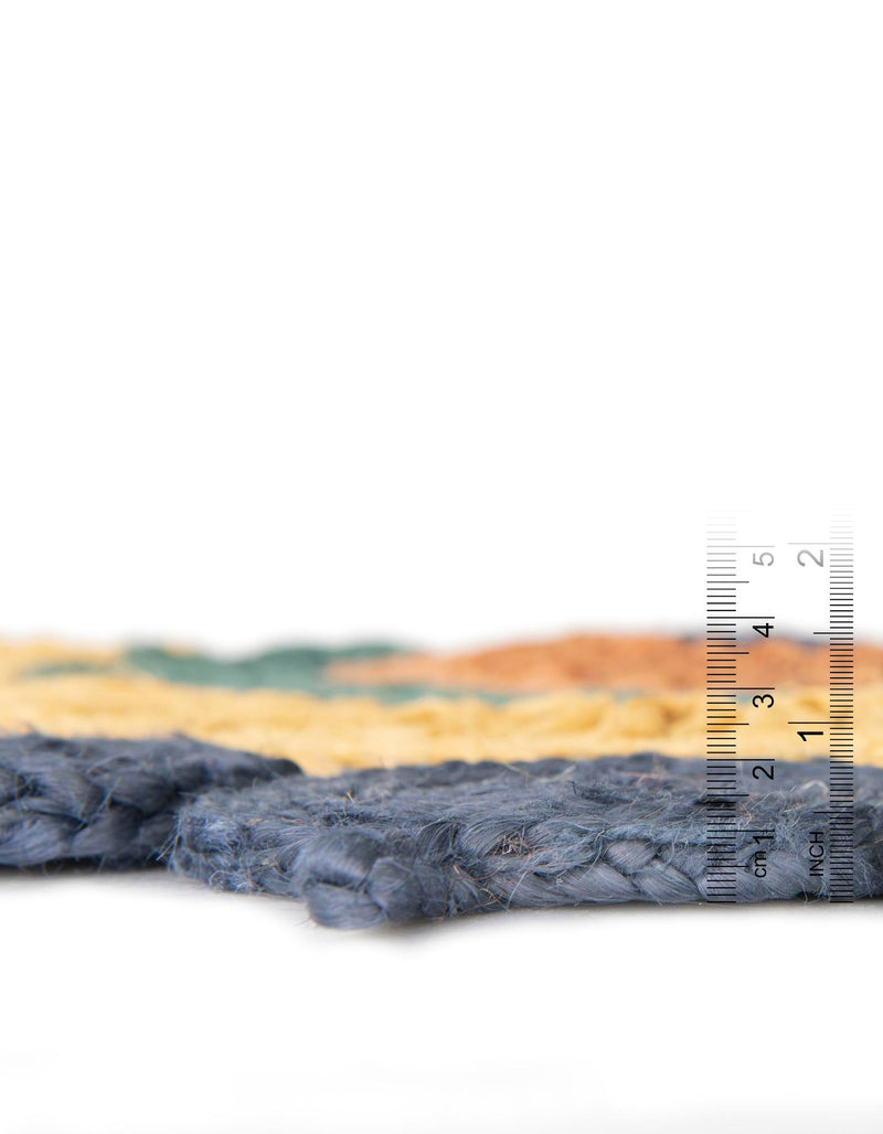 Woven Seaside Jute Collection Area Rug - Coastalhaven (Navy Blue Yellow Green) Round Navy Blue Yellow Green  lifestyle 7