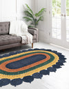 Woven Seaside Jute Collection Area Rug - Coastalhaven (Navy Blue Yellow Green) Oval Navy Blue Yellow Green  lifestyle 6
