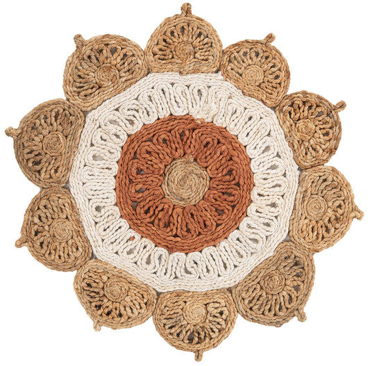 Woven Seaside Jute Collection Area Rug - Coastalhaven (Natural White Orange Pink) Round Natural White Orange Pink Main
