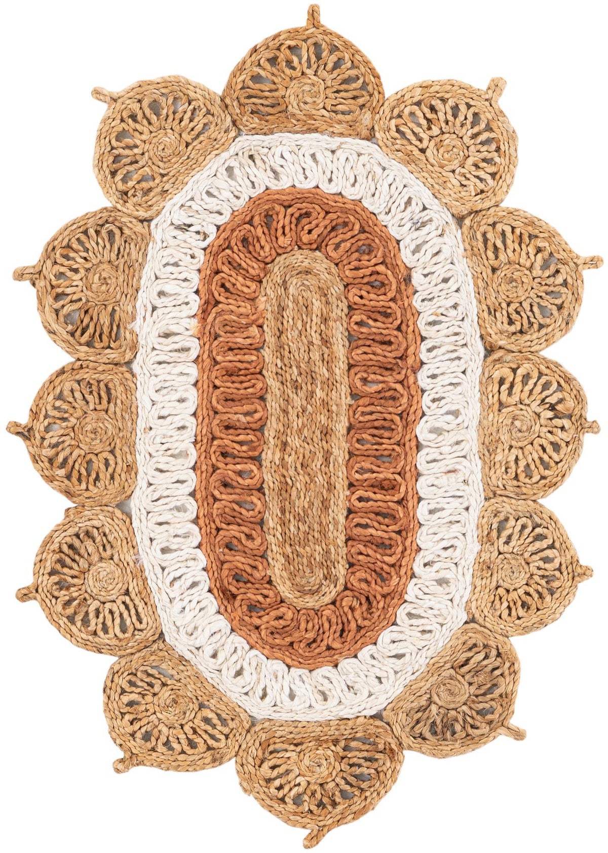 Woven Seaside Jute Collection Area Rug - Coastalhaven (Natural White Orange Pink) Oval Natural White Orange Pink  lifestyle 2