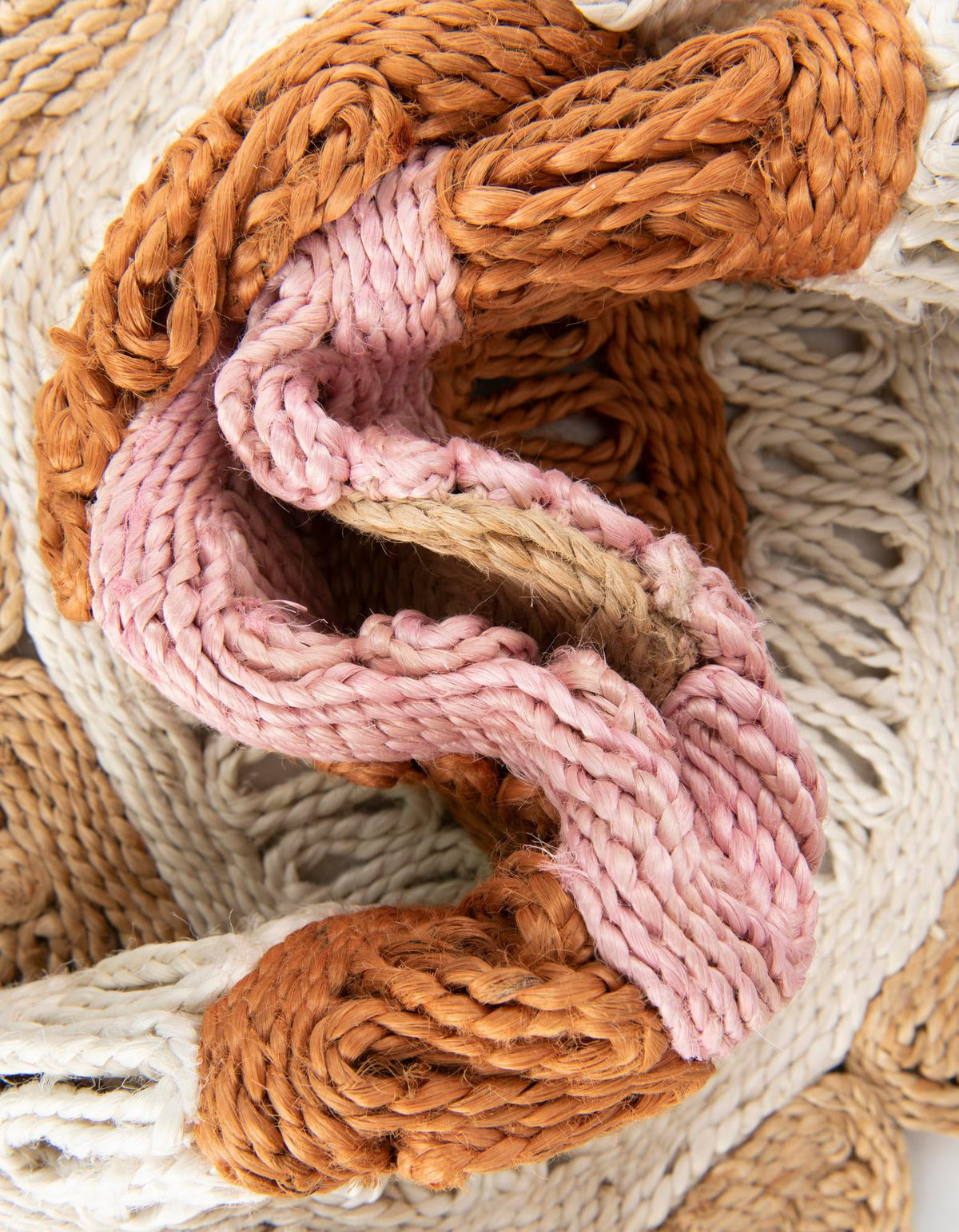Woven Seaside Jute Collection Area Rug - Coastalhaven (Natural White Orange Pink) Round Natural White Orange Pink  lifestyle 13