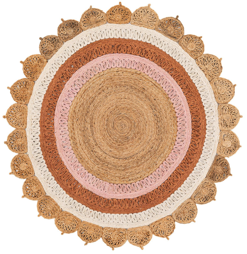 Woven Seaside Jute Collection Area Rug - Coastalhaven (Natural White Orange Pink) Round Natural White Orange Pink  lifestyle 4