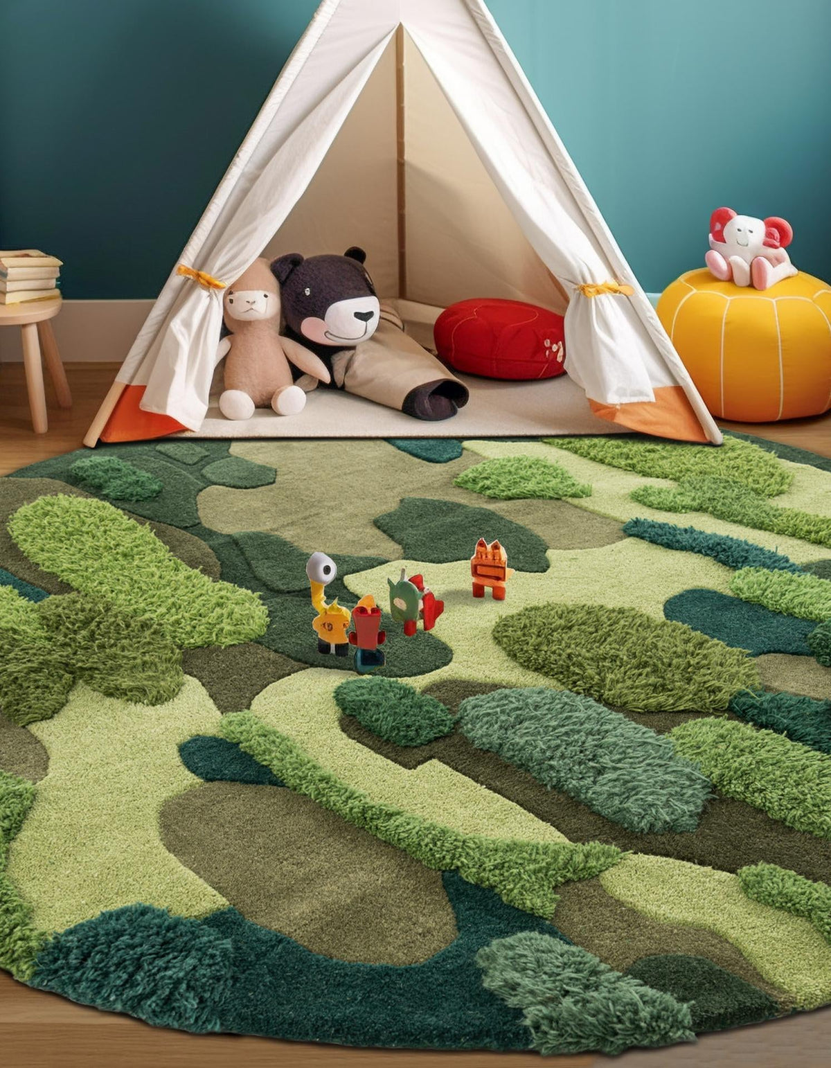 Forest Floor Oasis Collection Area Rug - Fernwood Round Green  lifestyle 9