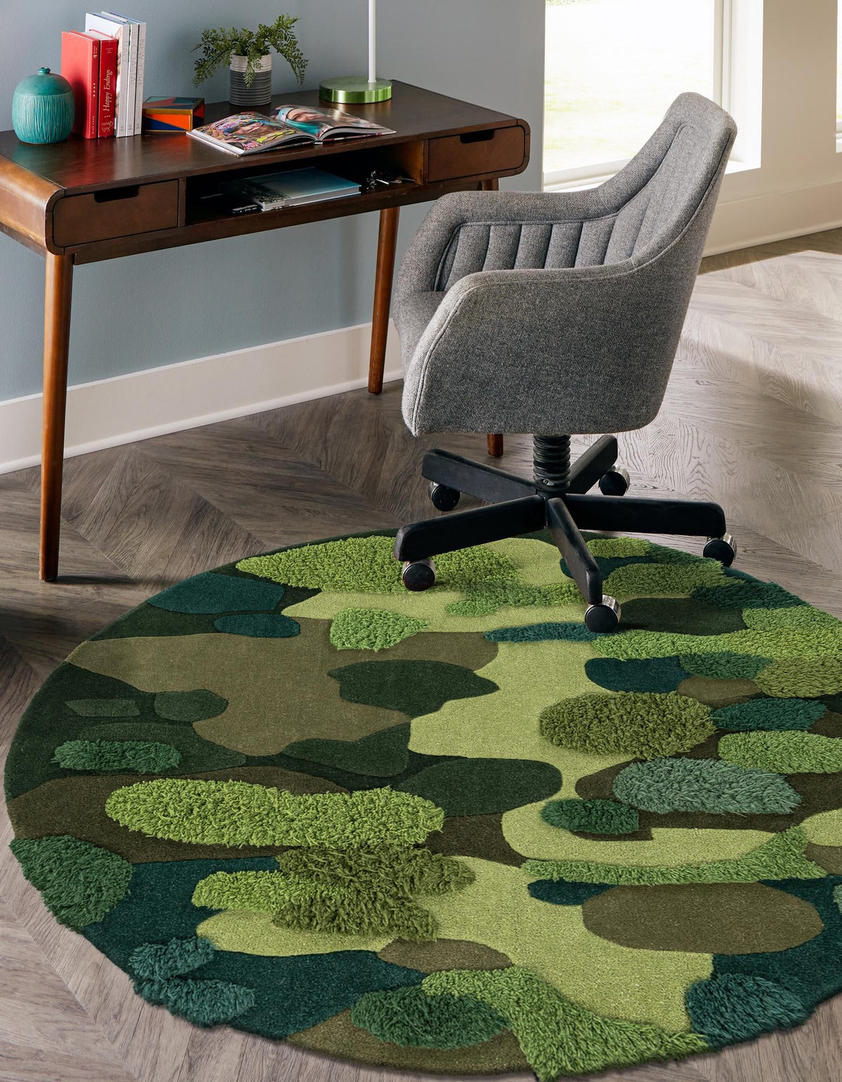 Forest Floor Oasis Collection Area Rug - Fernwood Round Green  lifestyle 10
