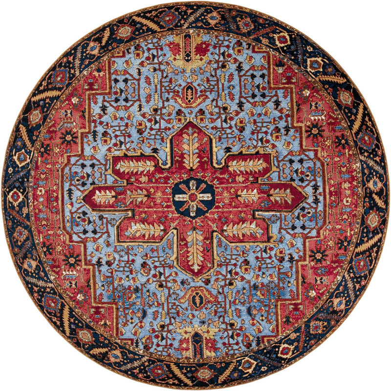 Patio Elegance Collection Area Rug -  Garden Round Rust Red and Blue  lifestyle 22