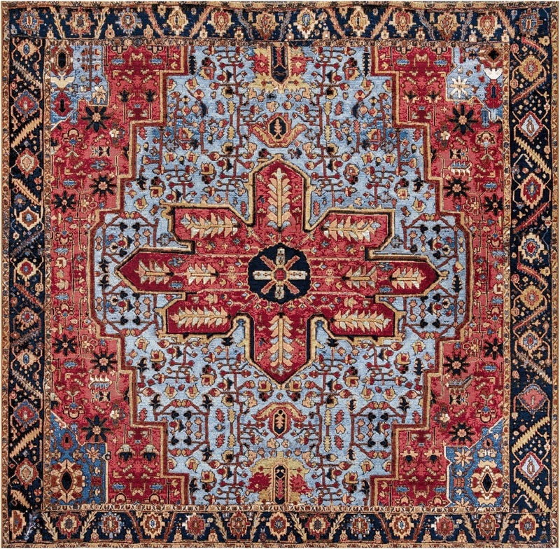 Patio Elegance Collection Area Rug -  Garden Square Rust Red and Blue  lifestyle 24