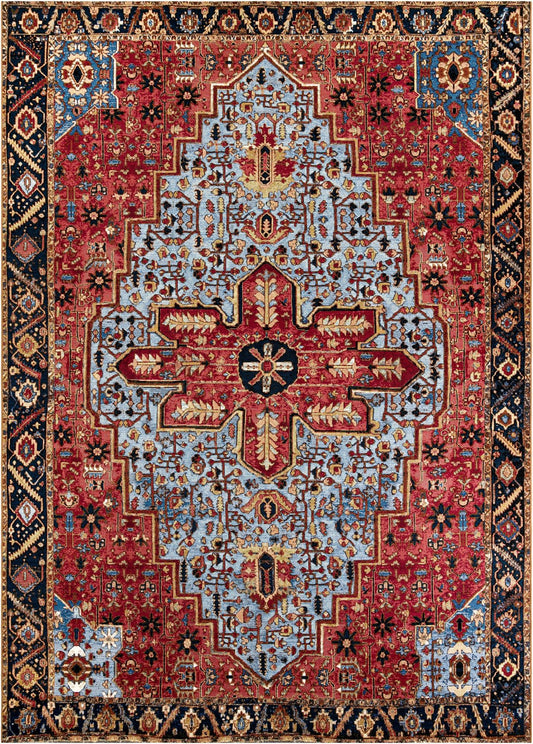Patio Elegance Collection Area Rug -  Garden Rectangle Rust Red and Blue Main