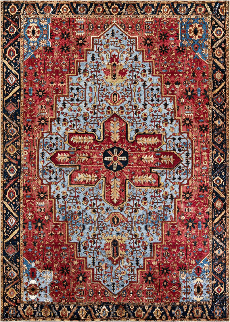 Patio Elegance Collection Area Rug -  Garden Rectangle Rust Red and Blue Main