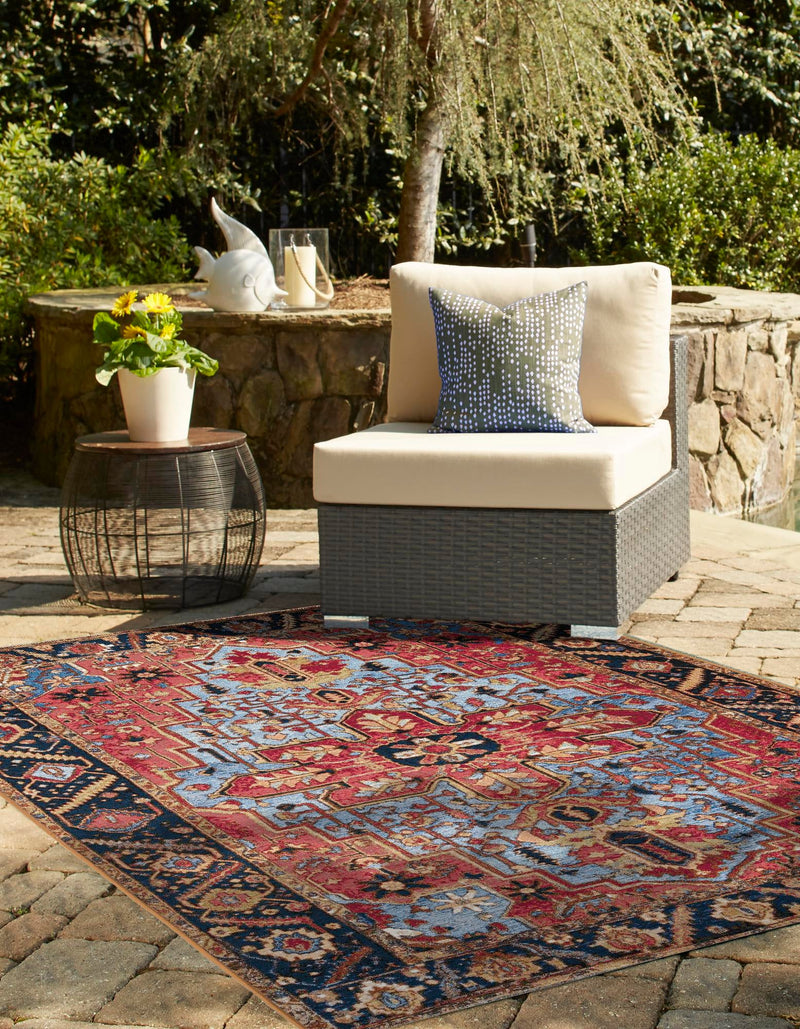 Patio Elegance Collection Area Rug -  Garden Rectangle Rust Red and Blue  lifestyle 3
