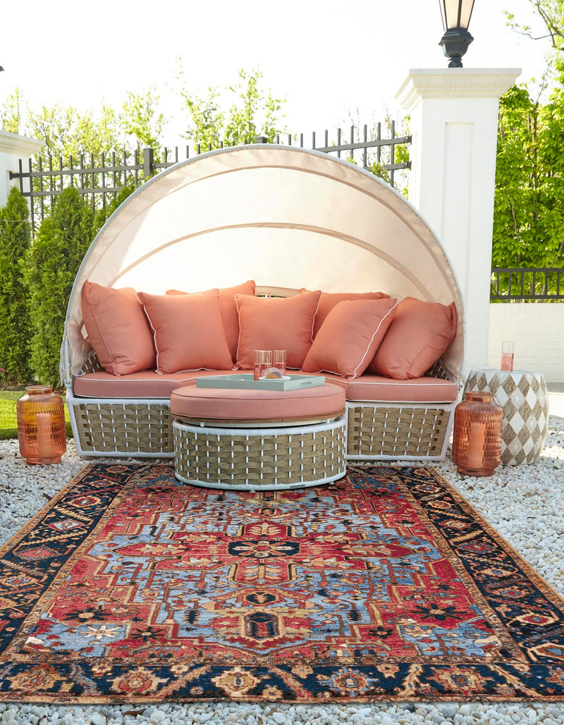 Patio Elegance Collection Area Rug -  Garden Rectangle Rust Red and Blue  lifestyle 4