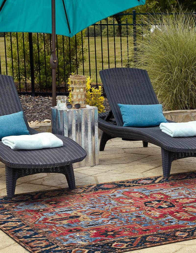 Patio Elegance Collection Area Rug -  Garden Rectangle Rust Red and Blue  lifestyle 6