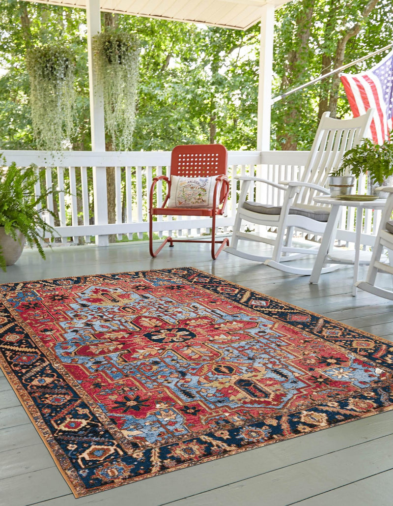 Patio Elegance Collection Area Rug -  Garden Rectangle Rust Red and Blue  lifestyle 7