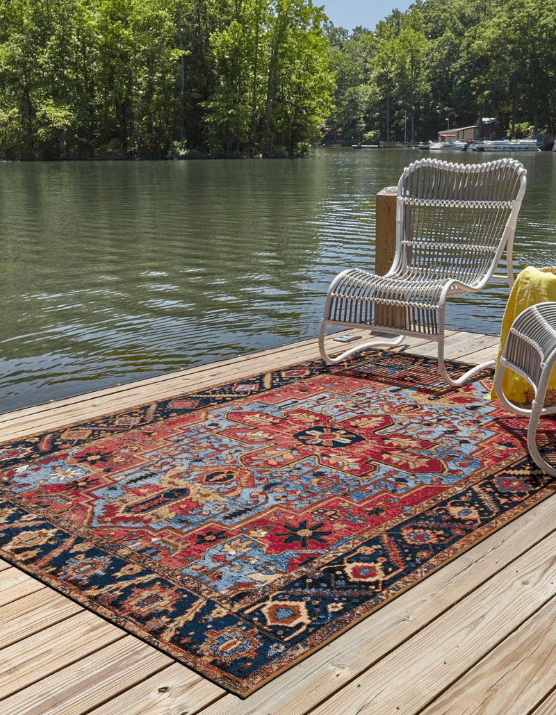 Patio Elegance Collection Area Rug -  Garden Rectangle Rust Red and Blue  lifestyle 8