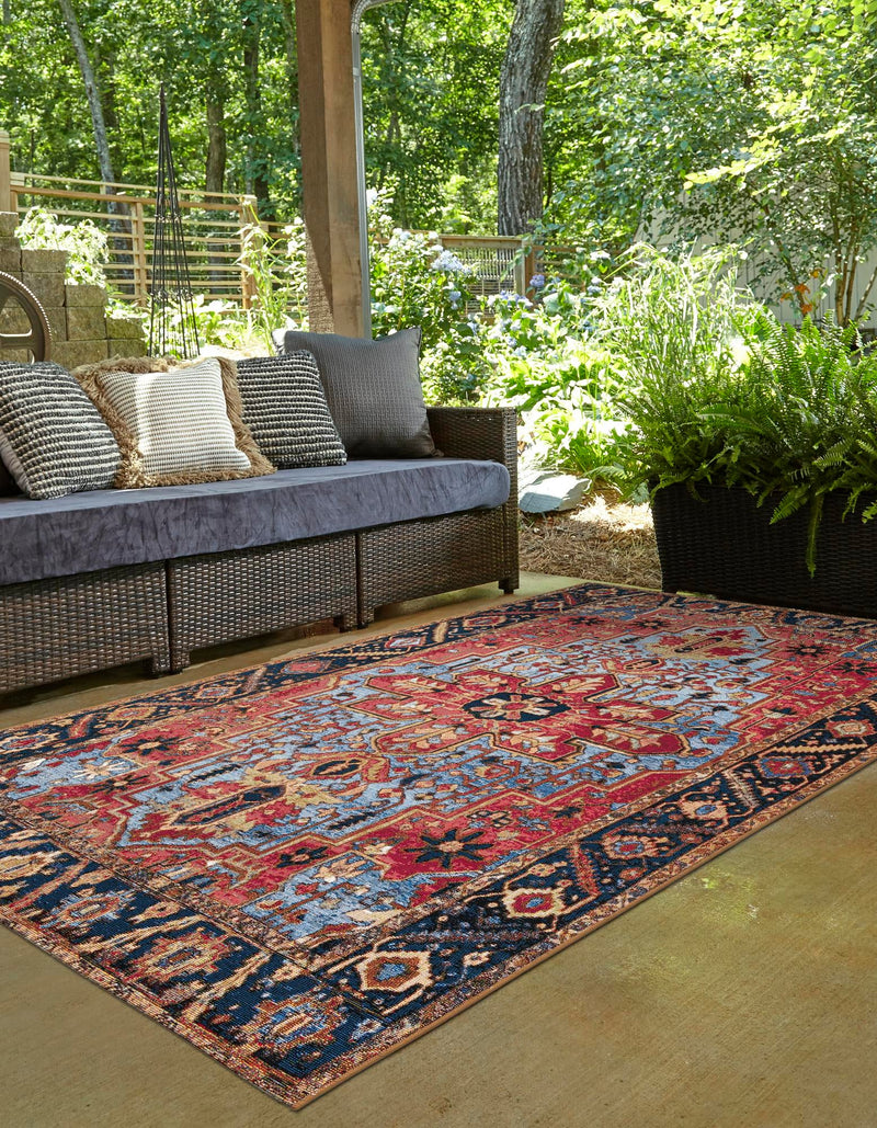 Patio Elegance Collection Area Rug -  Garden Rectangle Rust Red and Blue  lifestyle 10