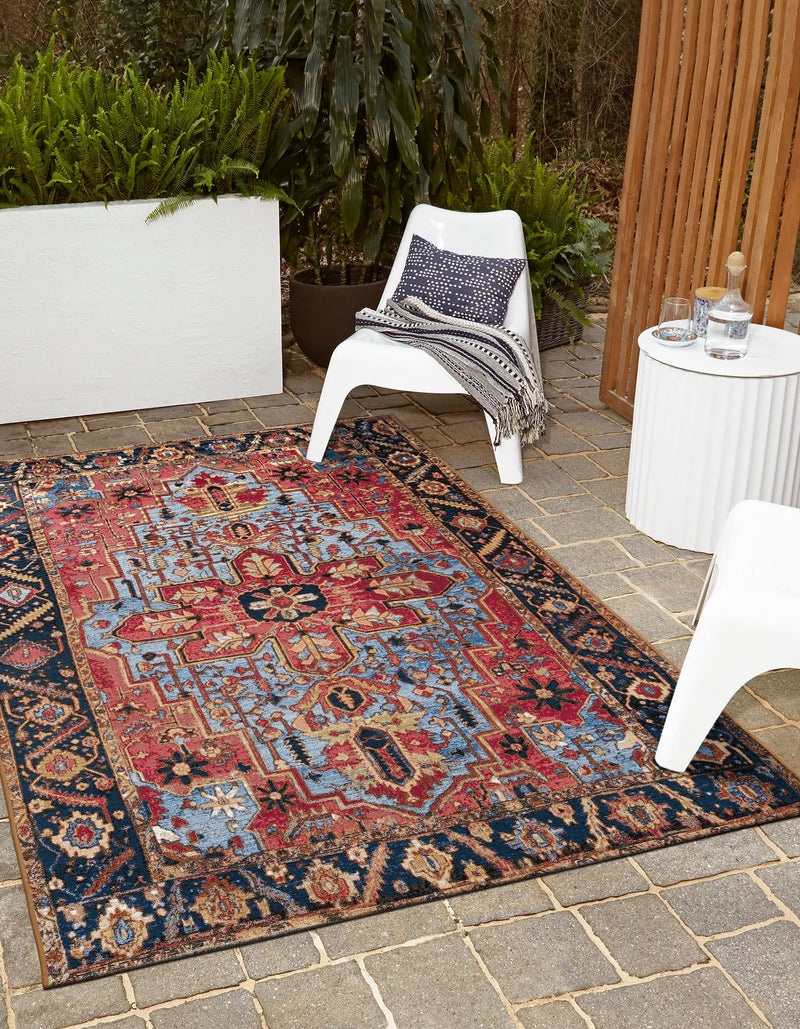 Patio Elegance Collection Area Rug -  Garden Rectangle Rust Red and Blue  lifestyle 11