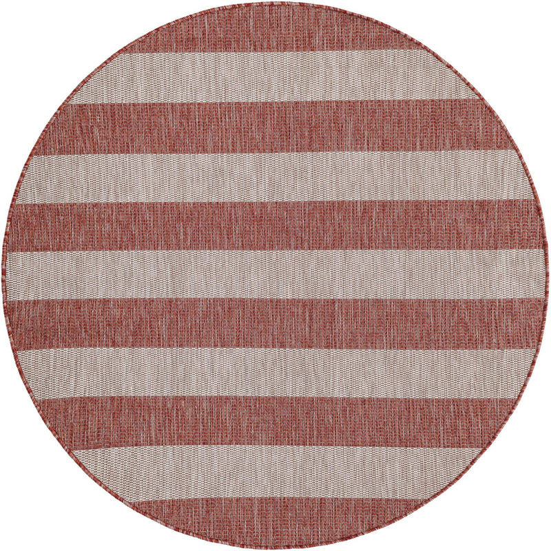 Patio Stripe Harmony Collection Area Rug -  Veranda Round Rust Red Main