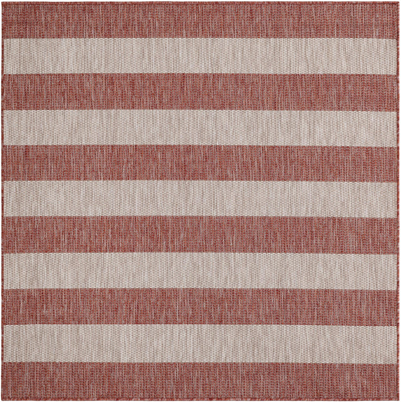Patio Stripe Harmony Collection Area Rug -  Veranda Square Rust Red Main