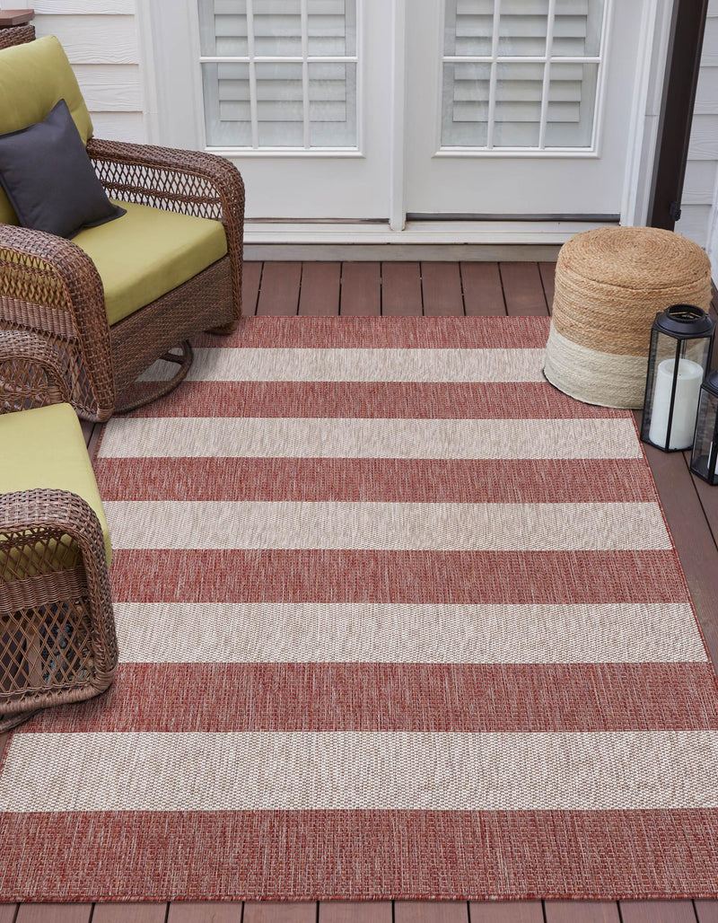 Patio Stripe Harmony Collection Area Rug -  Veranda Square Rust Red  lifestyle 3