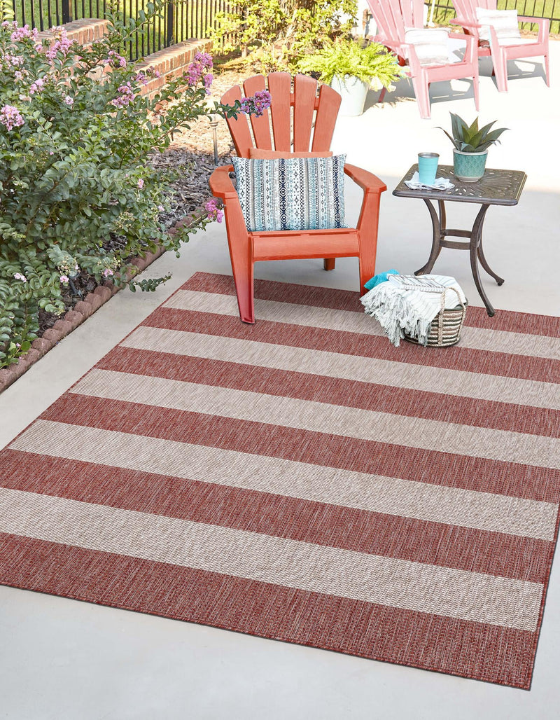 Patio Stripe Harmony Collection Area Rug -  Veranda Square Rust Red  lifestyle 7