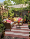 Patio Stripe Harmony Collection Area Rug -  Veranda Square Rust Red  lifestyle 9
