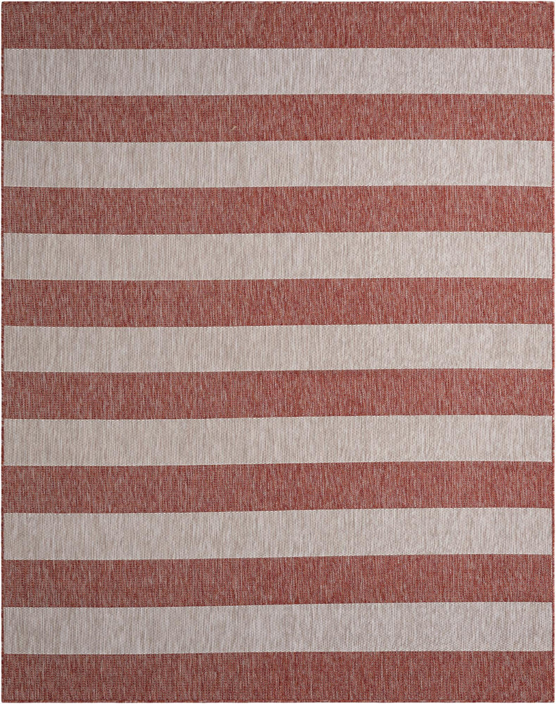 Patio Stripe Harmony Collection Area Rug -  Veranda Rectangle Rust Red Main