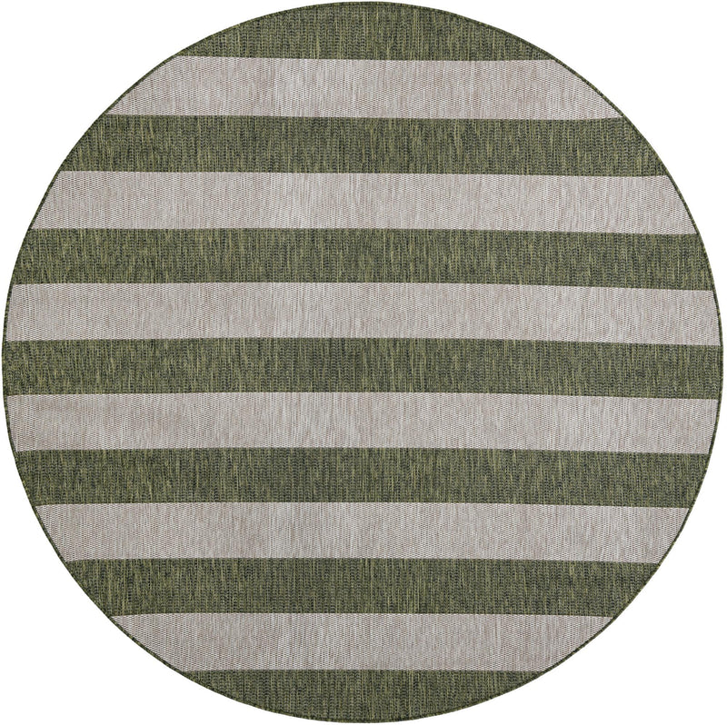 Patio Stripe Harmony Collection Area Rug -  Veranda Round Green Main
