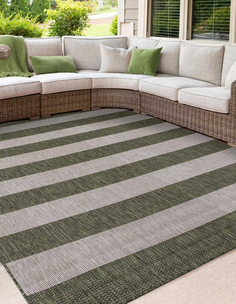 Patio Stripe Harmony Collection Area Rug -  Veranda Square Green  lifestyle 3