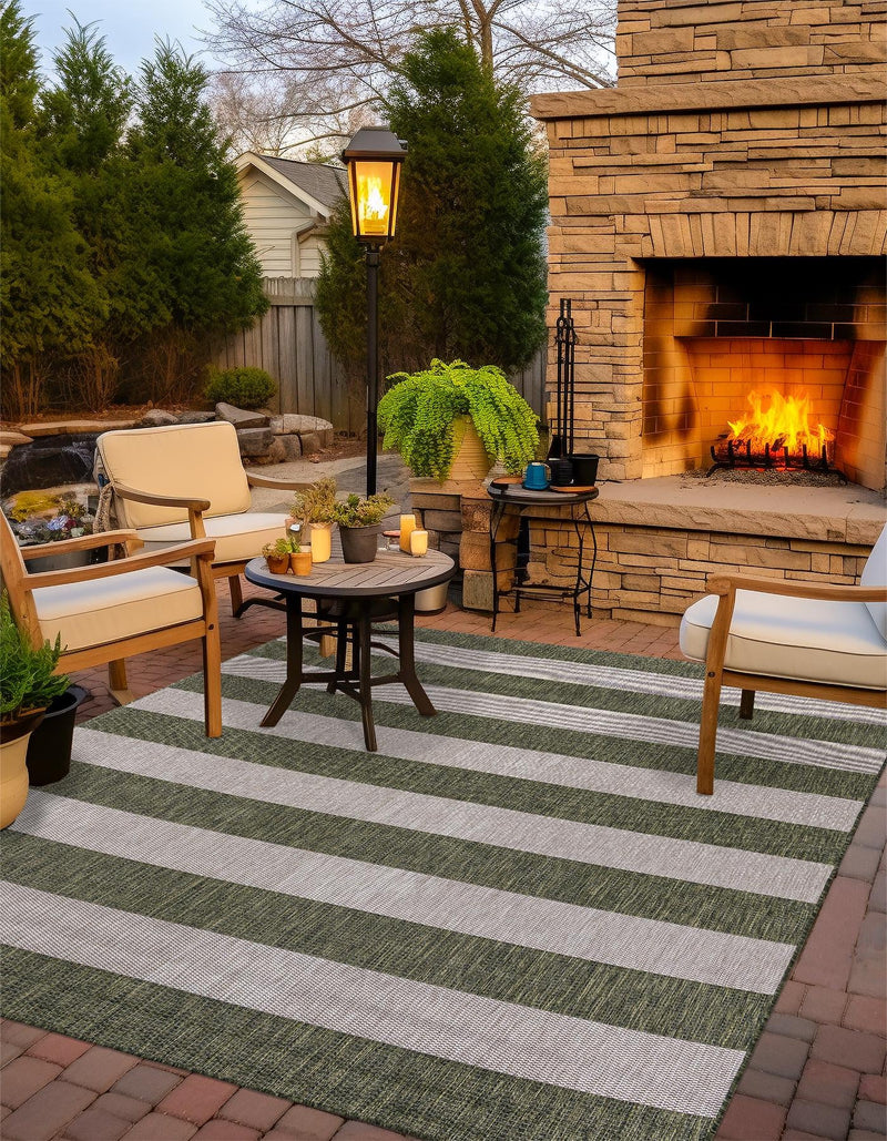 Patio Stripe Harmony Collection Area Rug -  Veranda Square Green  lifestyle 5