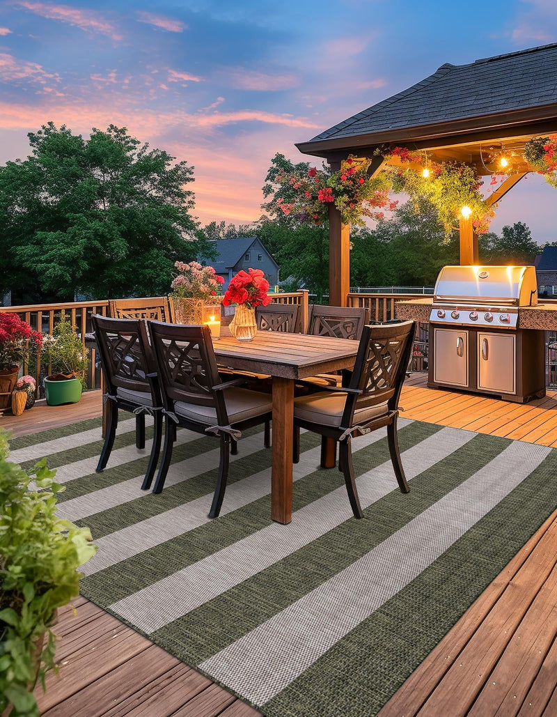 Patio Stripe Harmony Collection Area Rug -  Veranda Square Green  lifestyle 8