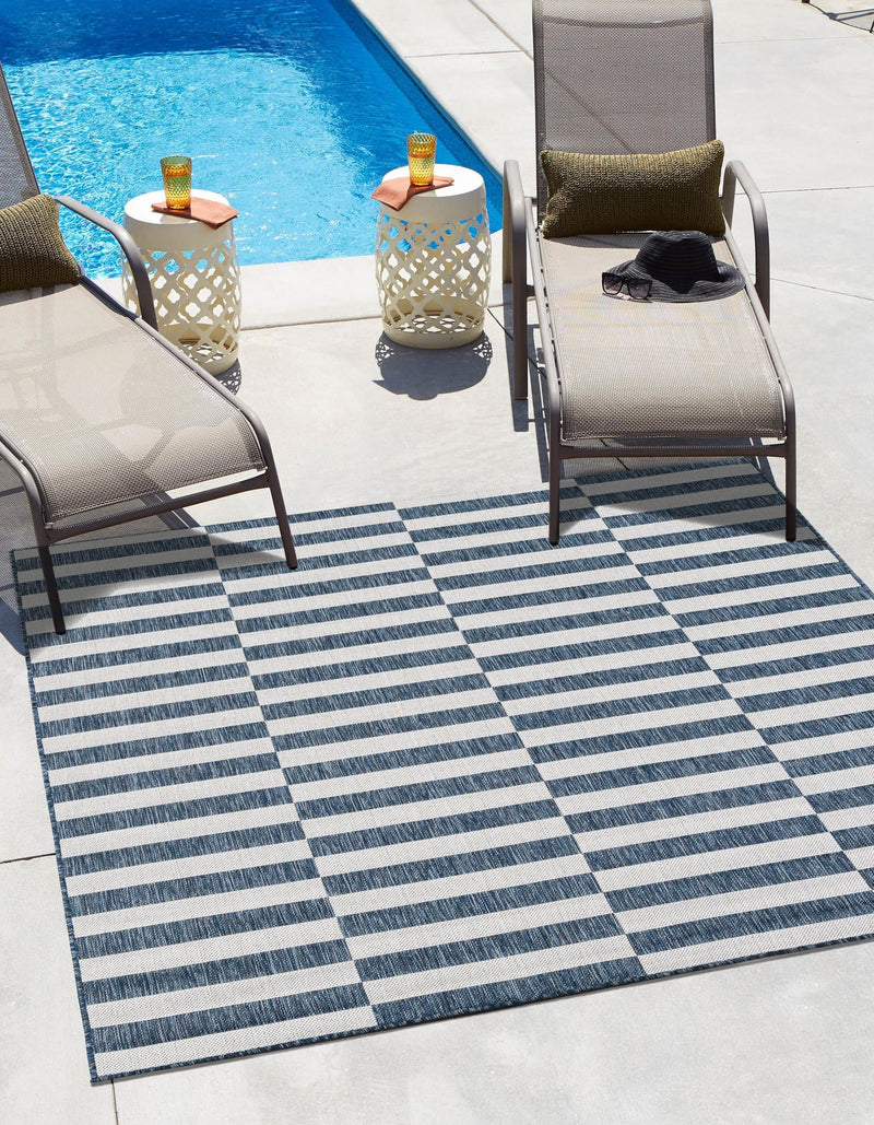 Patio Stripe Harmony Collection Area Rug - Cabana (Blue) Square Blue  lifestyle 2