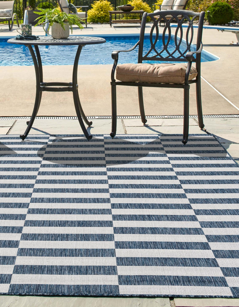 Patio Stripe Harmony Collection Area Rug - Cabana (Blue) Square Blue  lifestyle 4
