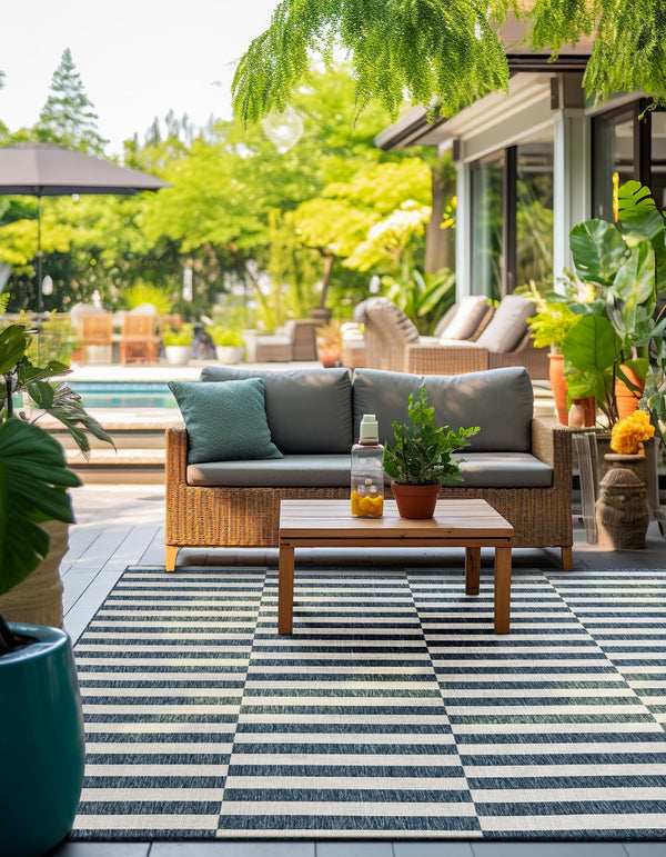 Patio Stripe Harmony Collection Area Rug - Cabana (Blue) Square Blue  lifestyle 0