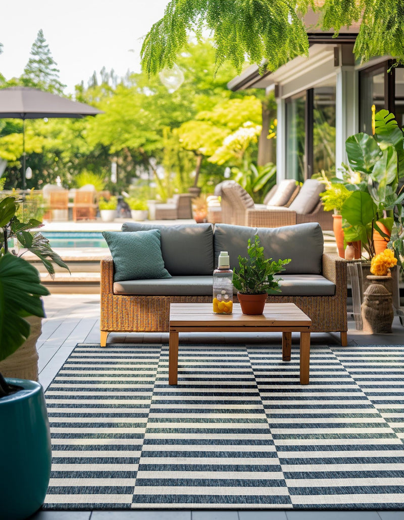 Patio Stripe Harmony Collection Area Rug - Cabana (Blue) Square Blue  lifestyle 0
