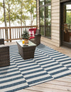 Patio Stripe Harmony Collection Area Rug - Cabana (Blue) Square Blue  lifestyle 5