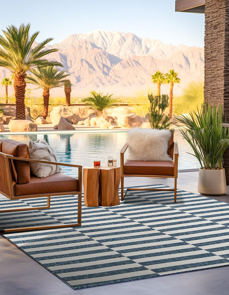Patio Stripe Harmony Collection Area Rug - Cabana (Blue) Square Blue  lifestyle 6