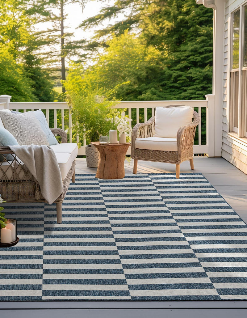 Patio Stripe Harmony Collection Area Rug - Cabana (Blue) Square Blue  lifestyle 7