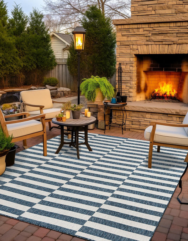 Patio Stripe Harmony Collection Area Rug - Cabana (Blue) Square Blue  lifestyle 8