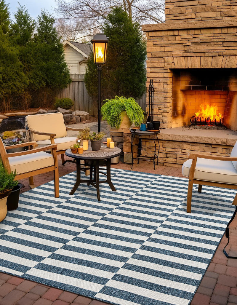 Patio Stripe Harmony Collection Area Rug - Cabana (Blue) Square Blue  lifestyle 8