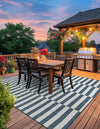 Patio Stripe Harmony Collection Area Rug - Cabana (Blue) Square Blue  lifestyle 9