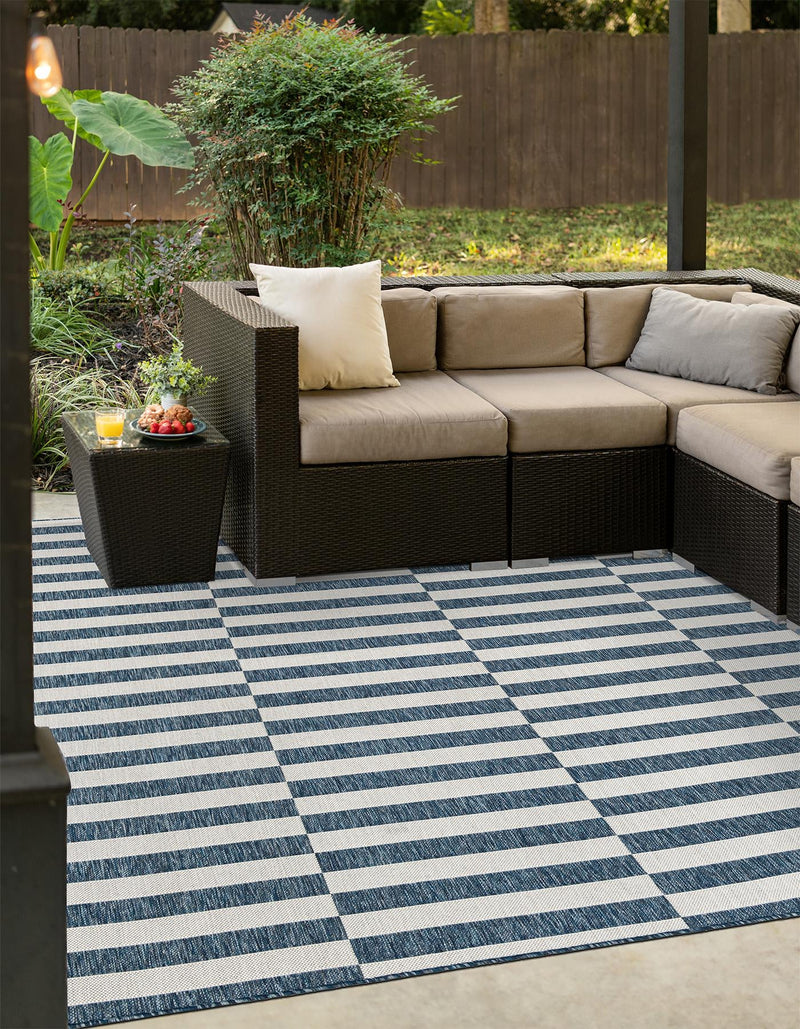 Patio Stripe Harmony Collection Area Rug - Cabana (Blue) Square Blue  lifestyle 10