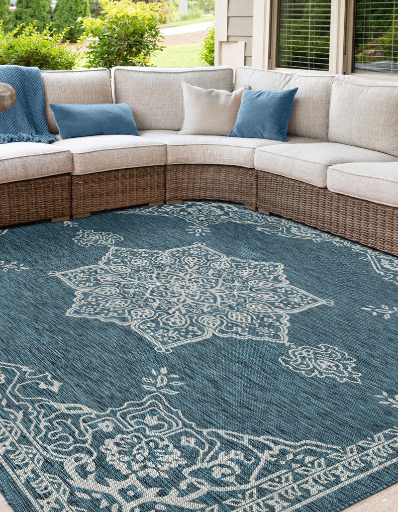 Patio Heritage Collection Area Rug -  Charleston (Teal) Square Teal  lifestyle 30