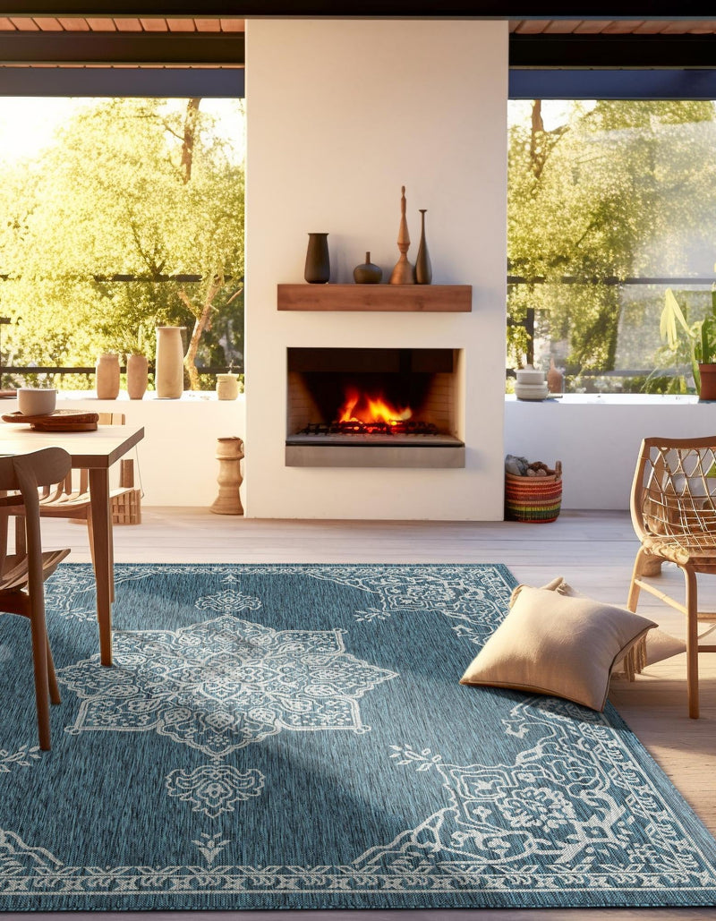 Patio Heritage Collection Area Rug -  Charleston (Teal) Square Teal  lifestyle 33