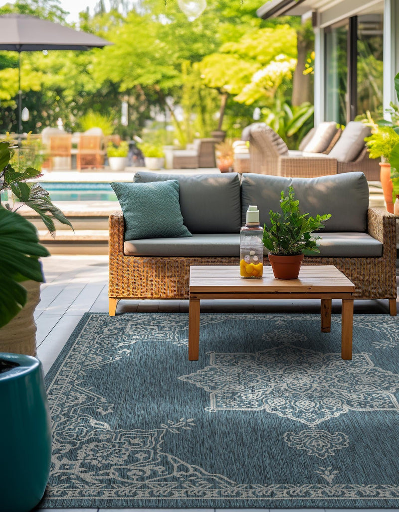 Patio Heritage Collection Area Rug -  Charleston (Teal) Square Teal  lifestyle 34