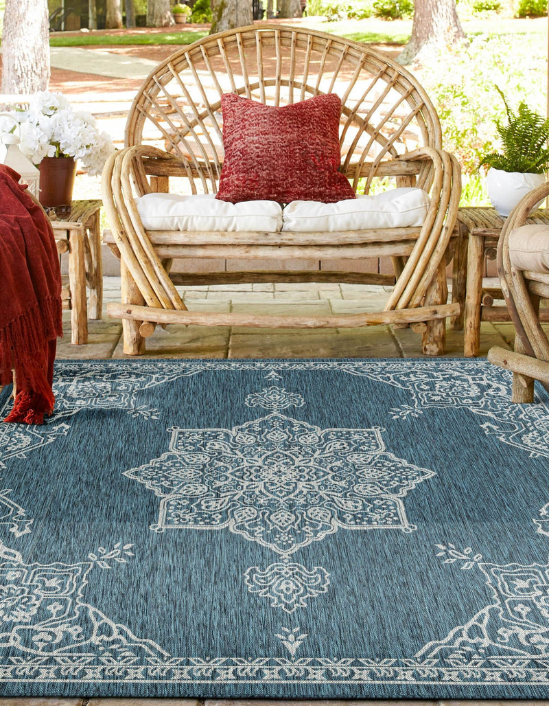 Patio Heritage Collection Area Rug -  Charleston (Teal) Square Teal  lifestyle 35