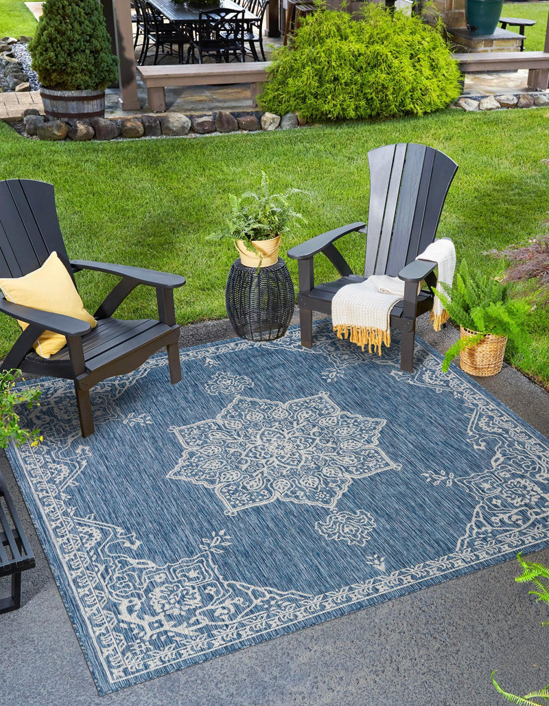 Patio Heritage Collection Area Rug -  Charleston (Blue) Square Blue  lifestyle 17