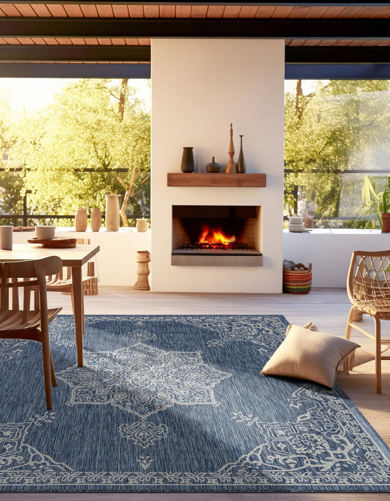 Patio Heritage Collection Area Rug -  Charleston (Blue) Square Blue  lifestyle 24